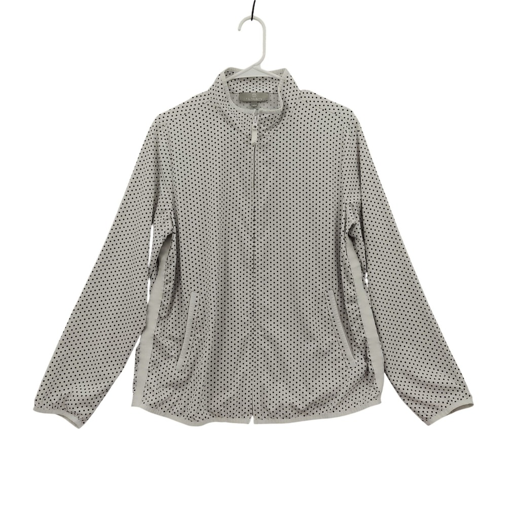Talbots Womens Preppy Athleisure Lightweight Zip Jacket L White Black Polka Dot